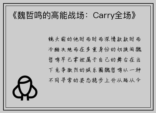 《魏哲鸣的高能战场：Carry全场》